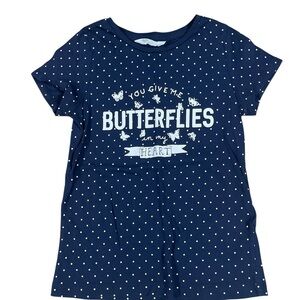 H&M Blue and White Short Sleeve Butterfly Tee